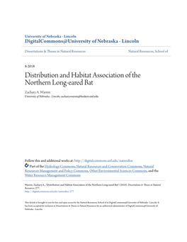 Distribution and Habitat Association of the Northern Long-Eared Bat Zachary A