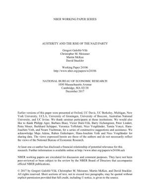 Nber Working Paper Series Austerity and the Rise Of
