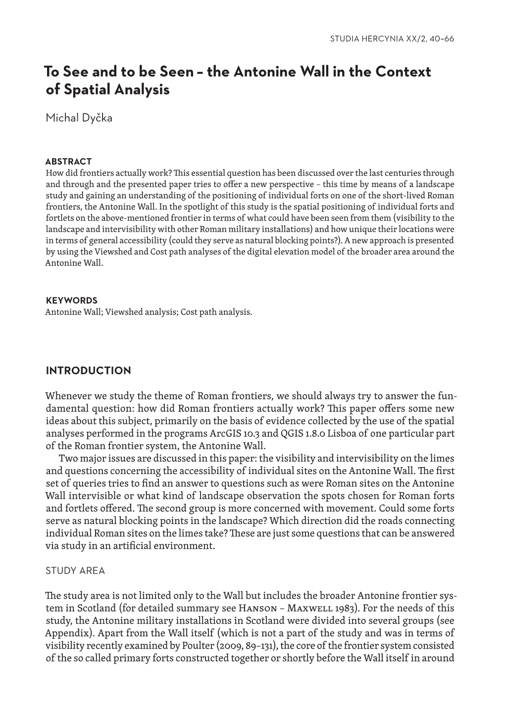 The Antonine Wall in the Context of Spatial Analysis