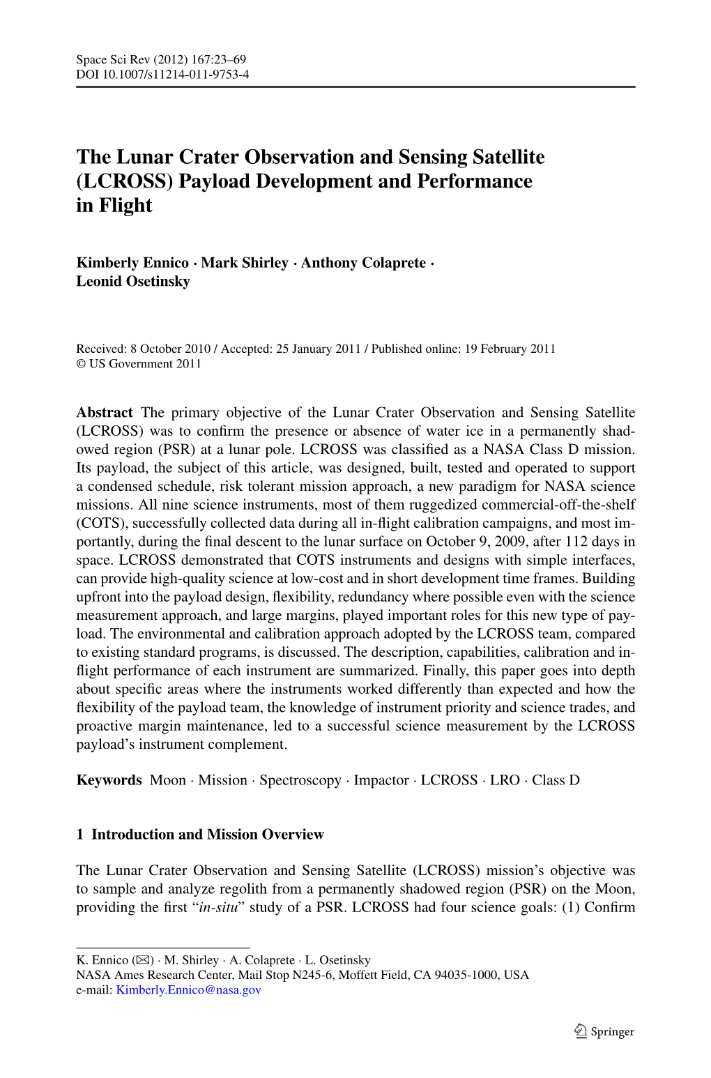 The Lunar Crater Observation and Sensing Satellite (LCROSS) Payload Development and Performance in Flight