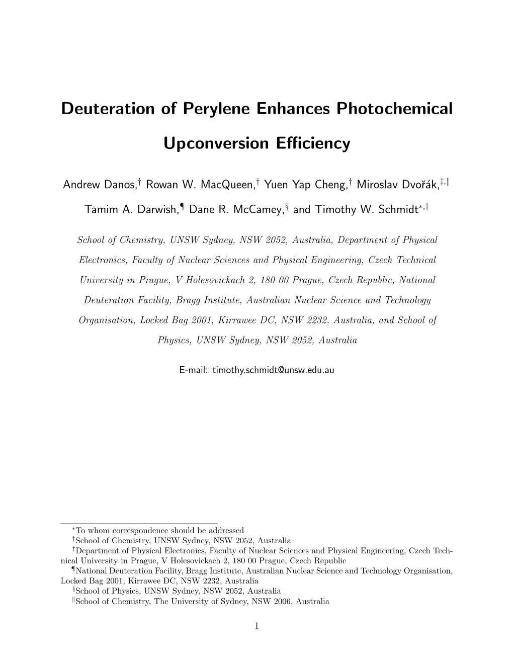 Deuteration of Perylene Enhances Photochemical Upconversion Eﬃciency