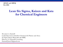 Lean Six Sigma, Kaizen and Kata for Chemical Engineers