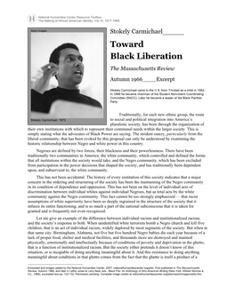 Stokely Carmichael______Toward Black Liberation the Massachusetts Review