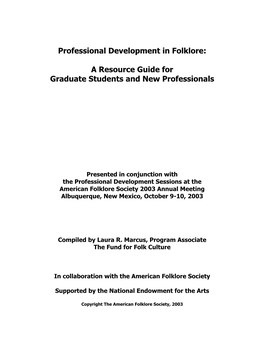 Resource Guide for Graduate Students and New Professionals