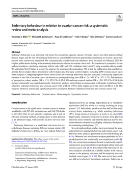 Sedentary Behaviour in Relation to Ovarian Cancer Risk: a Systematic Review and Meta-Analysis