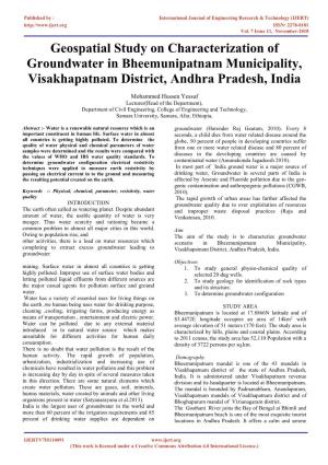 Geospatial Study on Characterization of Groundwater in Bheemunipatnam Municipality, Visakhapatnam District, Andhra Pradesh, India