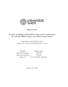 Dissertation in Silico Modelling of RNA-RNA Dimer and Its
