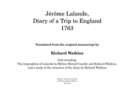 Jérôme Lalande, Diary of a Trip to England 1763