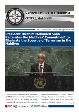 President Ibrahim Mohamed Solih Reiterates the Maldives’ Commitment to Eliminate the Scourge of Terrorism in the Maldives