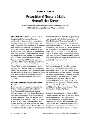 Recognition of Theodore Bikel's Years of Labor Service