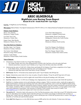ARIC ALMIROLA Highpoint.Com Racing Team Report Round 30 of 36 – South Point 400 – Las Vegas