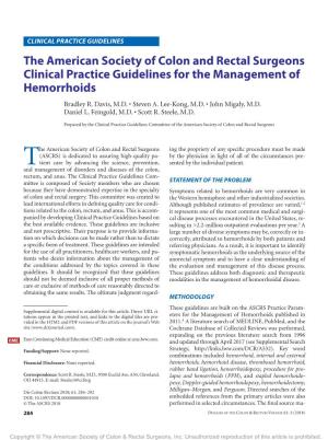 Clinical Practice Guidelines for the Management of Hemorrhoids Bradley R