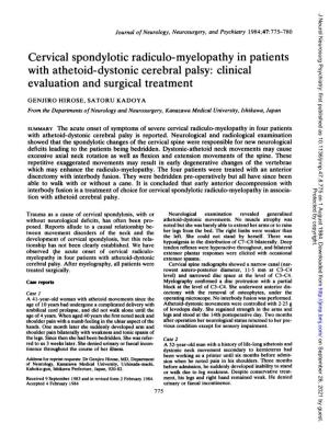 Cervical Spondylotic Radiculo-Myelopathy in Patients with Athetoid-Dystonic Cerebral Palsy: Clinical Evaluation and Surgical Treatment
