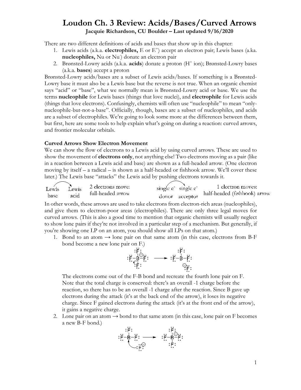 Loudon Ch. 3 Review: Acids/Bases/Curved Arrows Jacquie Richardson, CU Boulder – Last Updated 9/16/2020