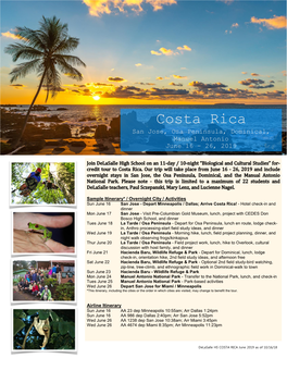 Costa Rica San Jose, Osa Peninsula, Dominical, Manuel Antonio June 16 - 26, 2019