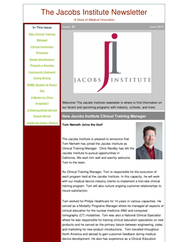 The Jacobs Institute Newsletter a Dose of Medical Innovation