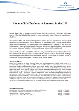 Havana Club: Trademark Renewal in the USA
