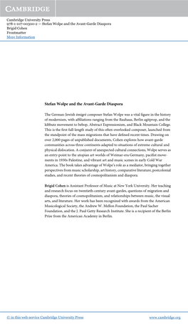 Stefan Wolpe and the Avant-Garde Diaspora Brigid Cohen Frontmatter More Information