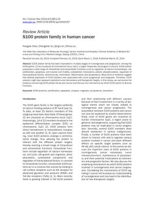 Review Article S100 Protein Family in Human Cancer