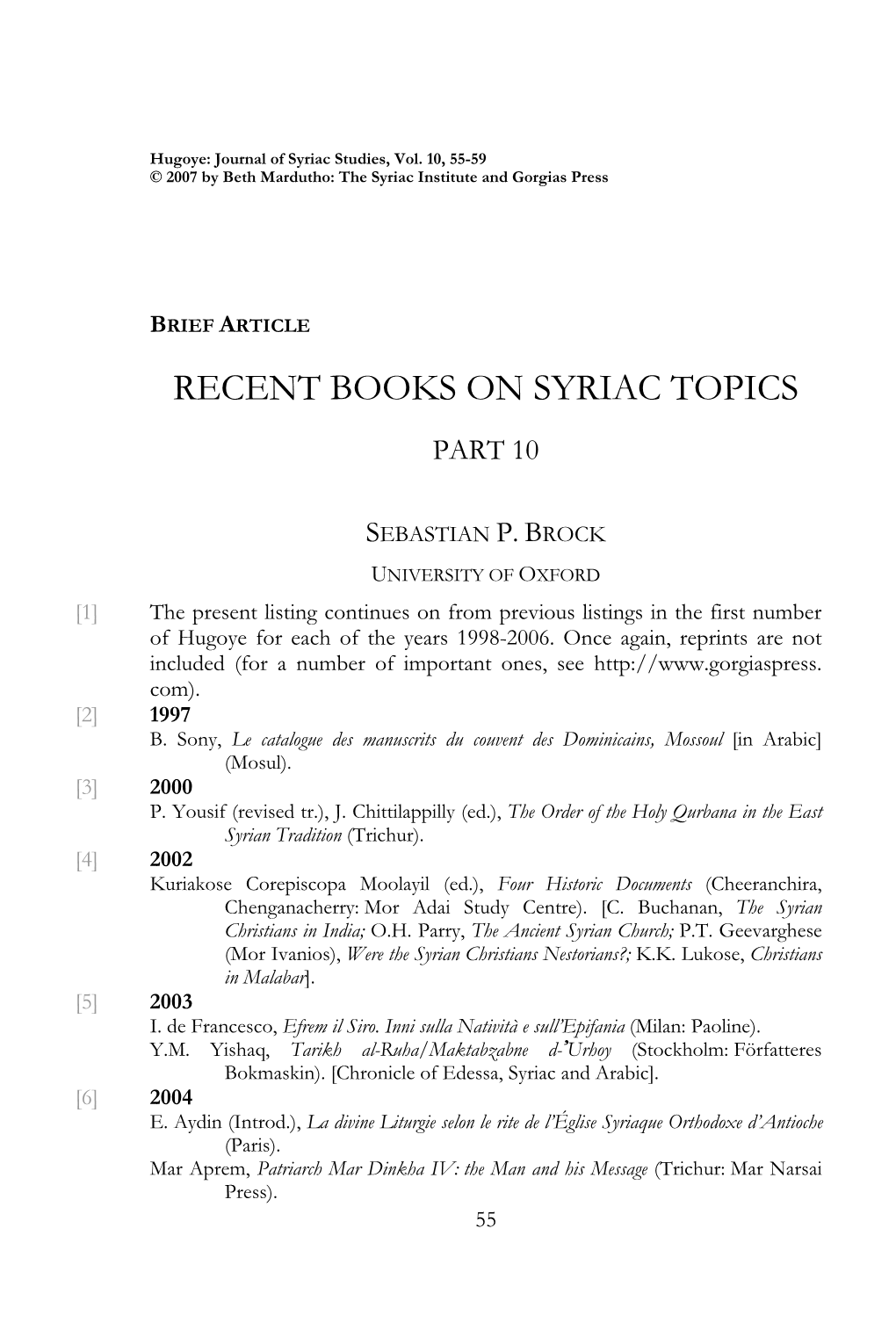Recent Books on Syriac Topics Part 10