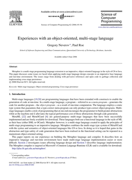 Experiences with an Object-Oriented, Multi-Stage Language