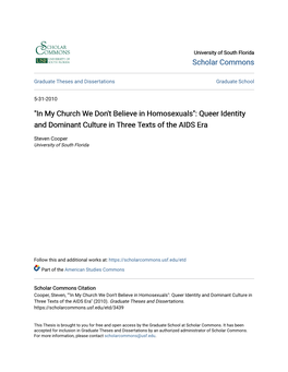 "In My Church We Don't Believe in Homosexuals": Queer Identity and Dominant Culture in Three Texts of the AIDS Era