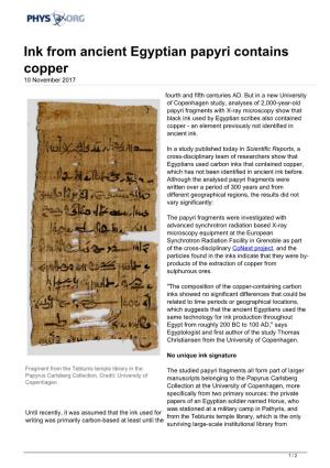 Ink from Ancient Egyptian Papyri Contains Copper 10 November 2017
