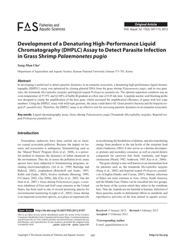 Development of a Denaturing High-Performance Liquid Chromatography (DHPLC) Assay to Detect Parasite Infection in Grass Shrimp Palaemonetes Pugio