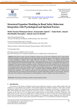 Structural Equation Modeling in Road Safety Behaviour Integration with Psychological and Spiritual Factors