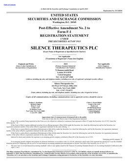 SILENCE THERAPEUTICS PLC (Exact Name of Registrant As Specified in Its Charter)