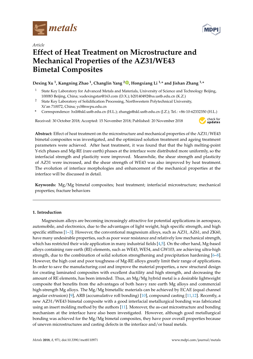 Effect of Heat Treatment on Microstructure and Mechanical Properties of the AZ31/WE43 Bimetal Composites