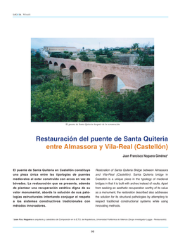 Restauración Del Puente De Santa Quiteria Entre Almassora Y Vila-Real (Castellón)