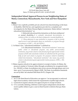 Independent School Approval Process in Our Neighboring States of Maine, Connecticut, Massachusetts, New York and New Hampshire