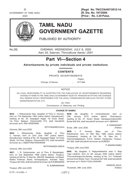 Tamil Nadu Government Gazette Published by Authority