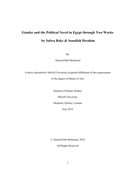 Gender and the Political Novel in Egypt Through Two Works by Salwa Bakr & Sonallah Ibrahim