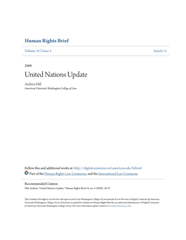 United Nations Update Andrew Hill American University Washington College of Law