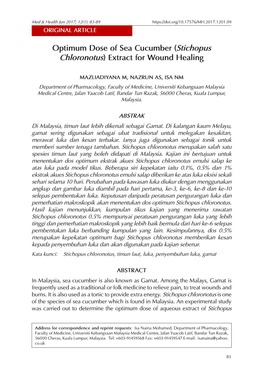 Optimum Dose of Sea Cucumber (Stichopus Chloronotus) Extract for Wound Healing