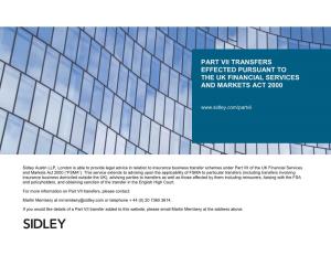 Part VII Transfers Pursuant to the UK Financial Services and Markets Act 2000