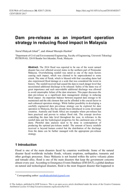Dam Pre-Release As an Important Operation Strategy in Reducing Flood Impact in Malaysia