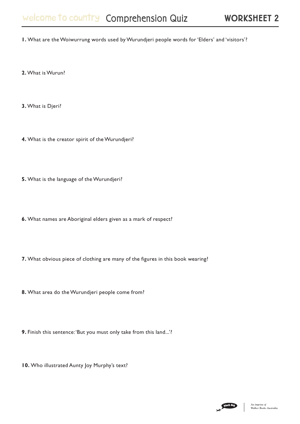 Comprehension Quiz WORKSHEET 2