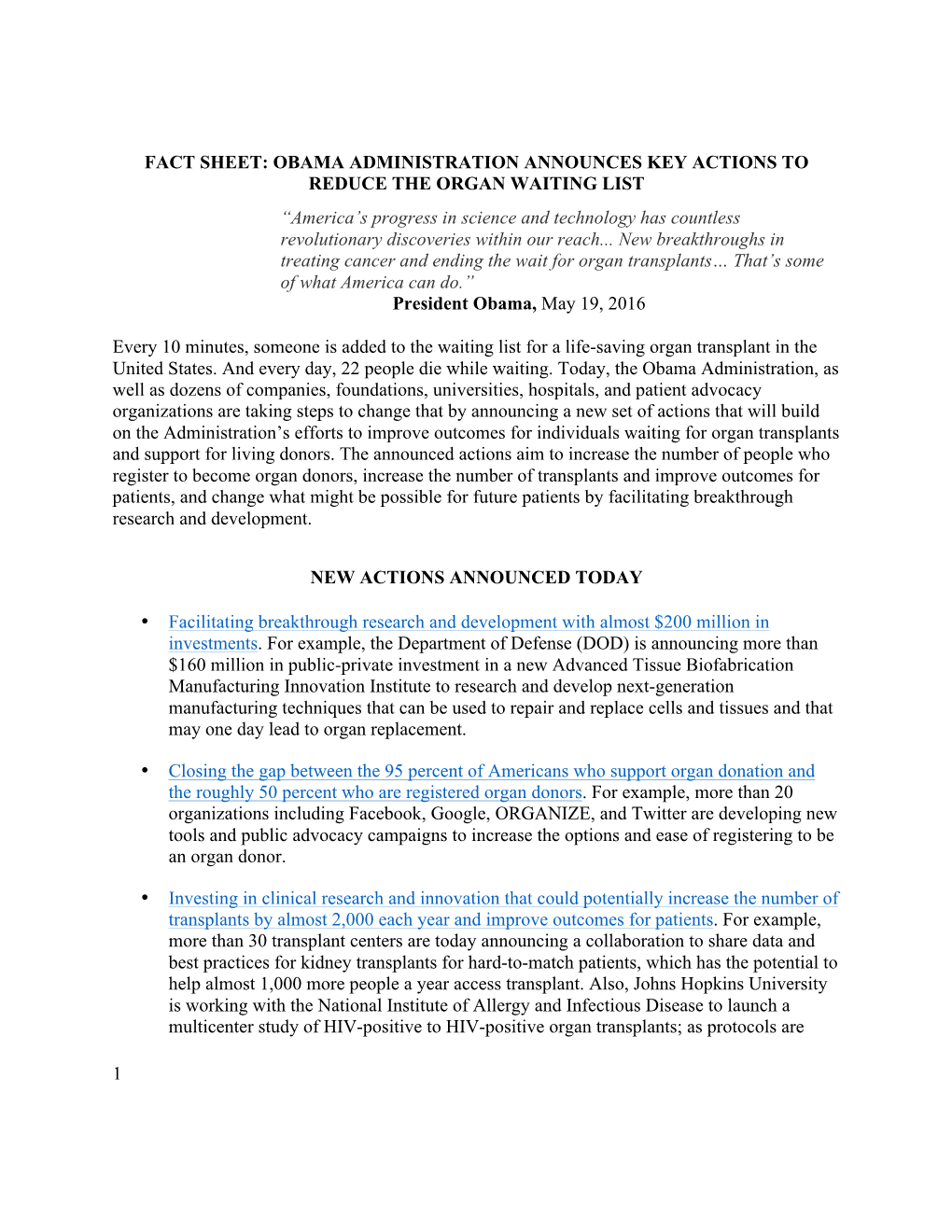 White House Organ Summit Fact Sheet Finalv2