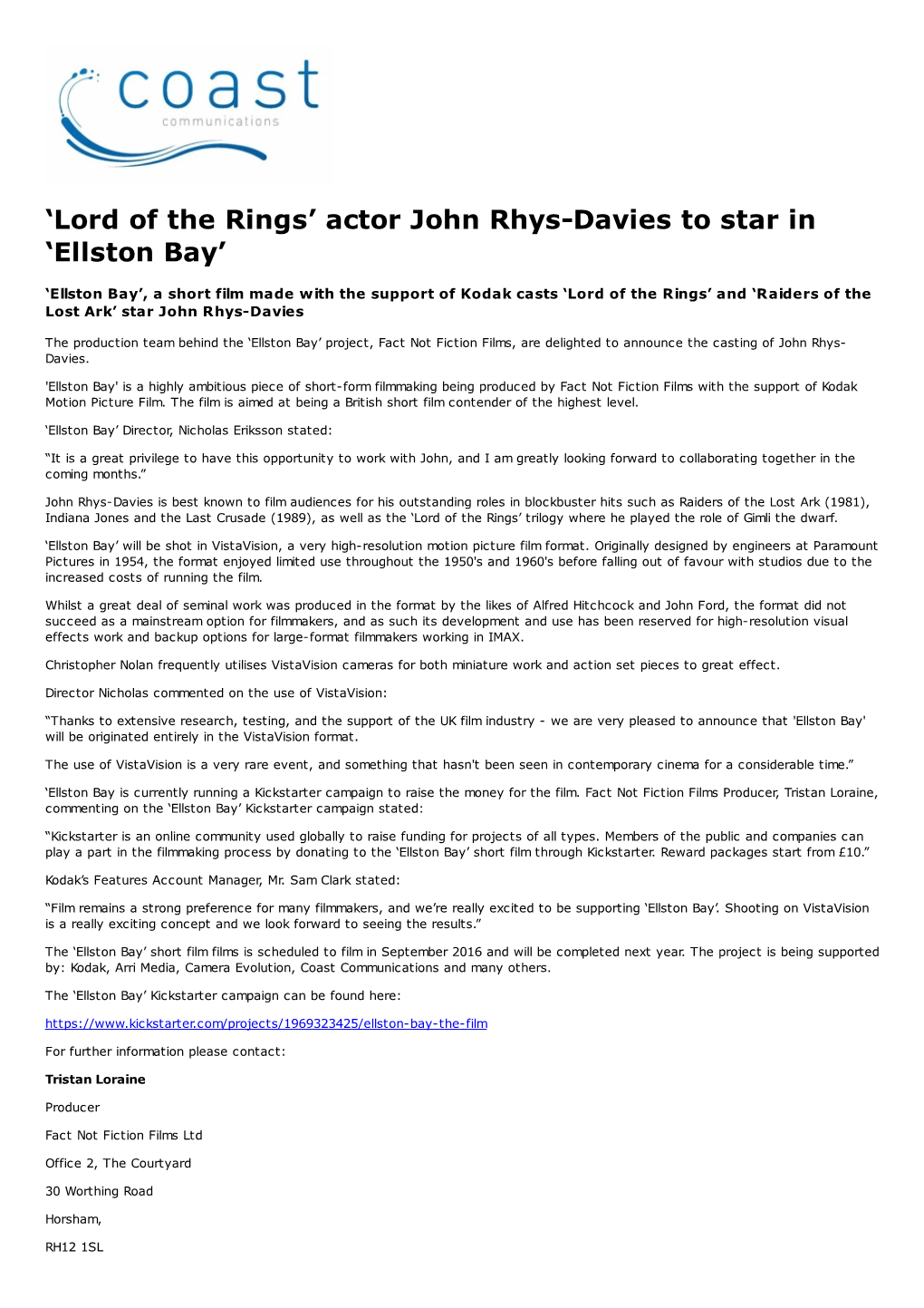 Actor John Rhys-Davies to Star in 'Ellston Bay'