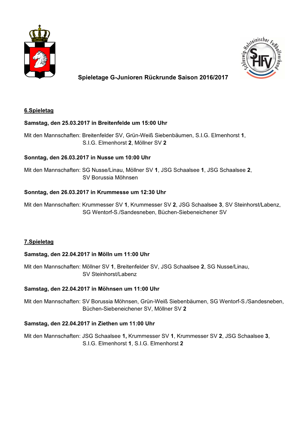 Spieletage G-Junioren Rückrunde Saison 2016/2017