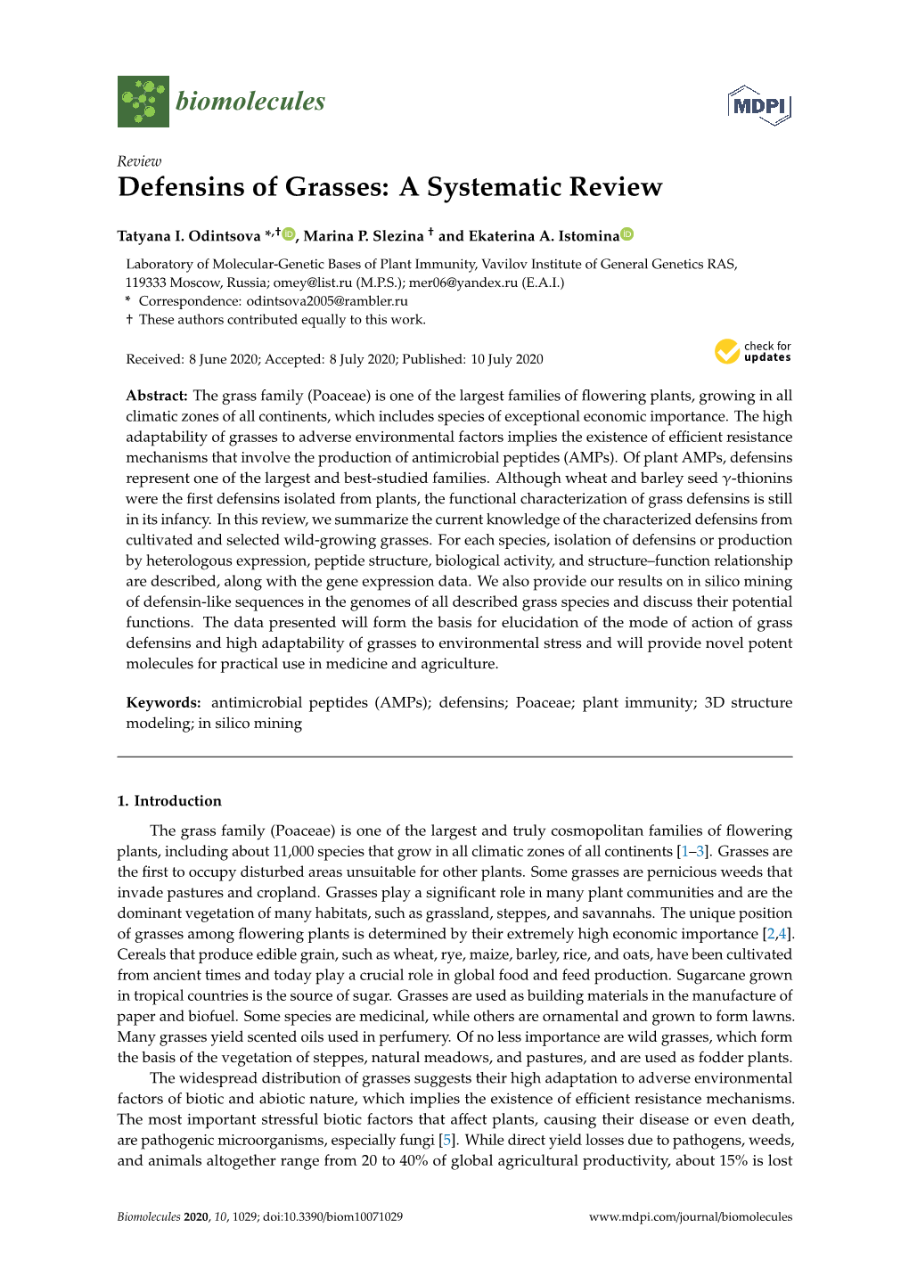 Defensins of Grasses: a Systematic Review