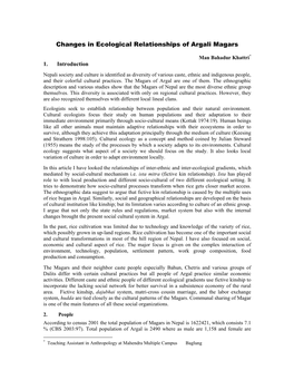 Changes in Ecological Relationships of Argali Magars