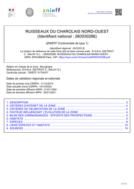 RUISSEAUX DU CHAROLAIS NORD-OUEST (Identifiant National : 260030286)