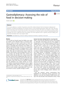 Gastrodiplomacy: Assessing the Role of Food in Decision-Making Charles Spence