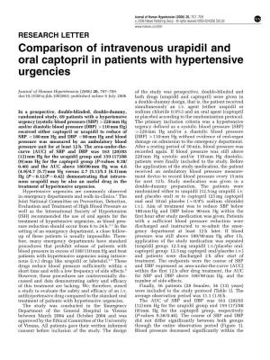Comparison of Intravenous Urapidil and Oral Captopril in Patients with Hypertensive Urgencies