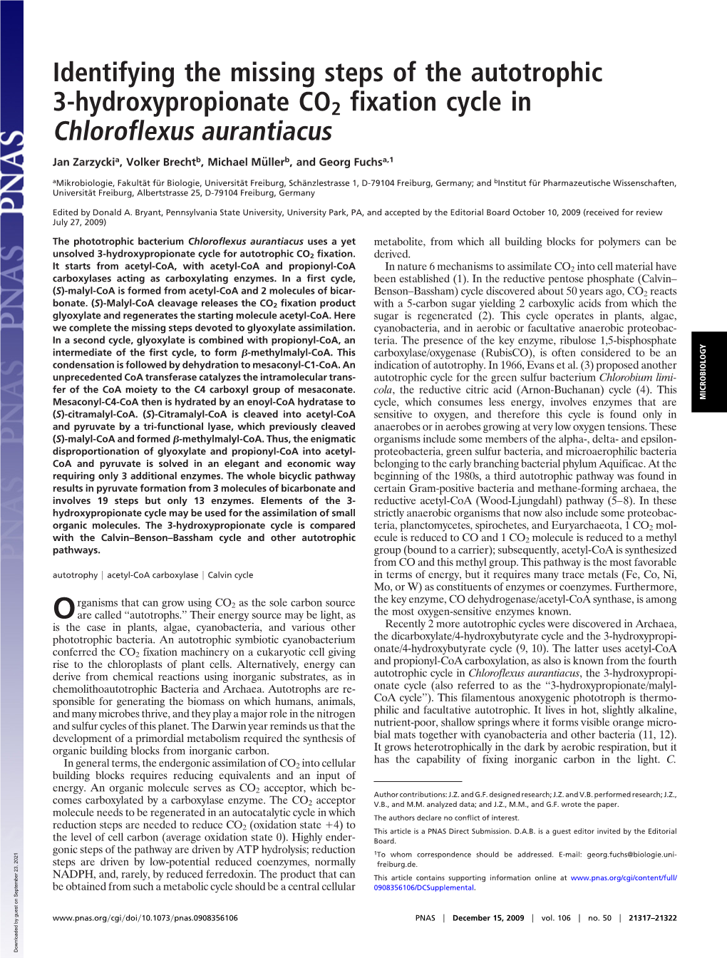 Identifying the Missing Steps of the Autotrophic 3-Hydroxypropionate CO2 Fixation Cycle in Chloroflexus Aurantiacus