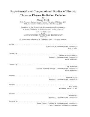 Experimental and Computational Studies of Electric Thruster Plasma